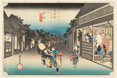 Goyu, ženy zadržující cestovatele, v Padesáti třech stanicích na Tokaidské silnici (Tokaido Gojusan Tsugi-no Uchi) od Ando Hiroshige