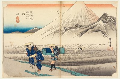 Hara, Fuji za úsvitu, v Padesáti třech stanicích na Tokaidské silnici (Tokaido Gojusan Tsugi-no Uchi) od Ando Hiroshige