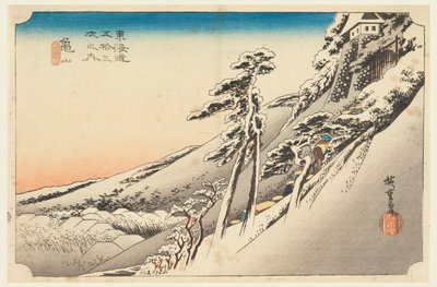 Kameyama, Snow Scene, in The Fifty-Three Stations of the Tokaido Road (Tokaido Gojusan Tsugi-no Uchi) od Ando Hiroshige