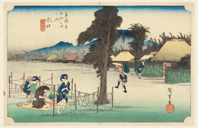 Minakuchi, člen te padesát tři S tachi zvuky te městského stupně nižší d (městský stupeň hlavní hora další) od Ando Hiroshige