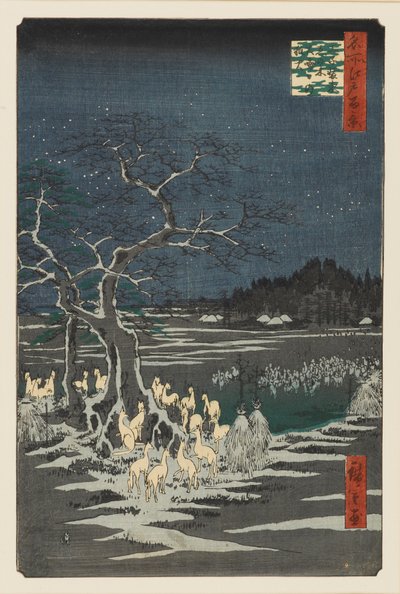 Silvestrovské požáry u měnícího se stromu, Oji, 19. století od Ando Hiroshige