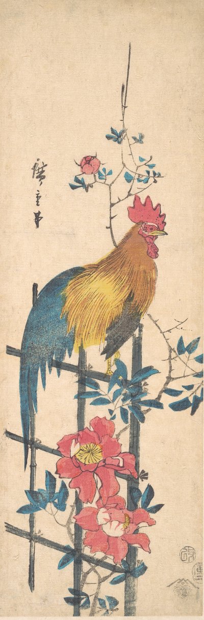Pivoňka a kohout, 1854., 1854. od Ando Hiroshige