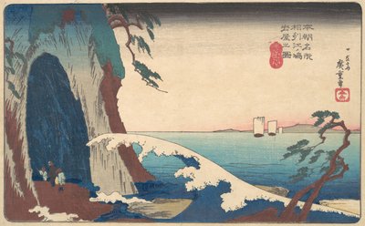 Nerafinované saké, obrázek Enoshima Iwaya, ? 1830. , komár. 1830. od Ando Hiroshige