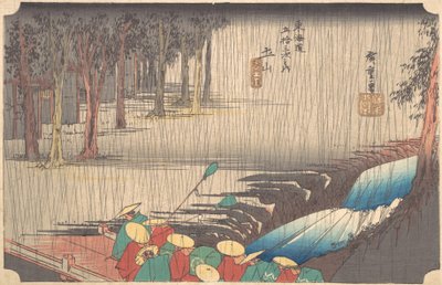 Jarní déšť na 50. stanici Tsuchiyama na Tokaidó, 19. století. od Ando Hiroshige
