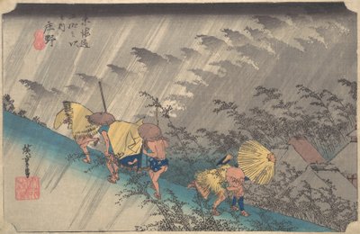 Náhlá sprcha v Shono, ze série Padesát tři stanic Tokaida, 1834-35., 1834-35. od Ando Hiroshige