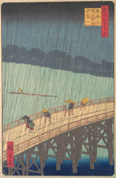 Sudden Shower over Shin-Ohashi Bridge and Atake Ohashi Atake no yudachi, from the series..., 1857. od Ando Hiroshige
