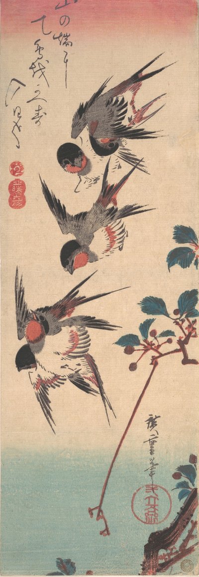 Vlaštovky a divoká třešeň, ca. 1834, ca. 1834. od Ando Hiroshige