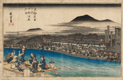 Woodblock print - Noční pohled na Shijo Kawaramachi, 1797-1858 od Ando Hiroshige