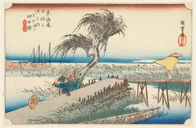 Yokkaichi, řeka Sene, člen Te padesát tři Stachi zvuk dolní části města od Ando Hiroshige