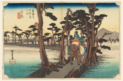 Yoshihara, Fuji, vzácný pohled, člen te padesát tři S tachi zvuky te urbanity nižší d (městský stupeň hlavní hora další) od Ando Hiroshige