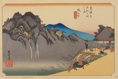 Stanice Sakamoshita (barevný dřevěný blok) od Ando or Utagawa (after) Hiroshige