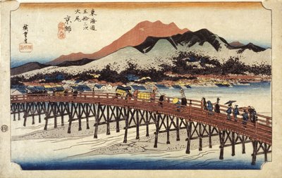 (Postavy Crossing Bridge) od Ando or Utagawa Hiroshige