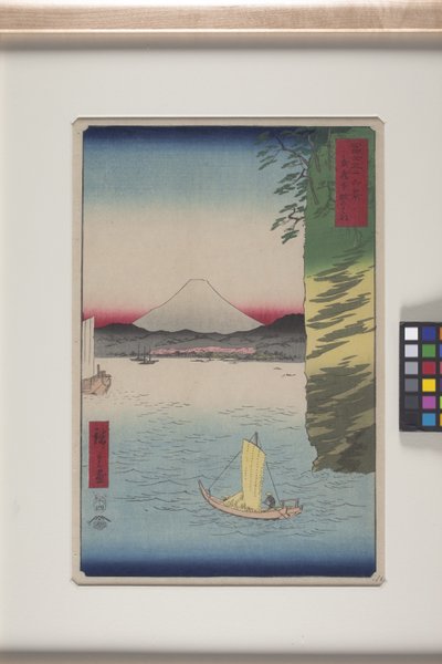Cherry Blossoms At Honmoku, Musashi Province (Musashi Honmoku No Hana) (barevný dřevotisk) od Ando or Utagawa Hiroshige
