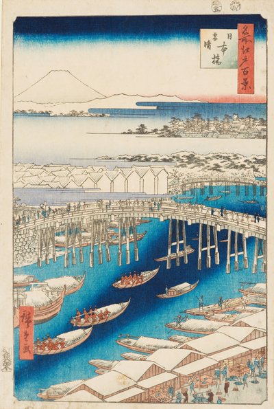 Odklízení po sněhu u mostu Nihonbashi od Ando or Utagawa Hiroshige