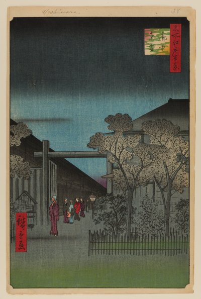 Svítání uvnitř Jošivary od Ando or Utagawa Hiroshige