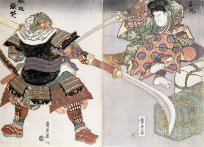 Diptych boje s mečem, 19. století od Ando or Utagawa Hiroshige