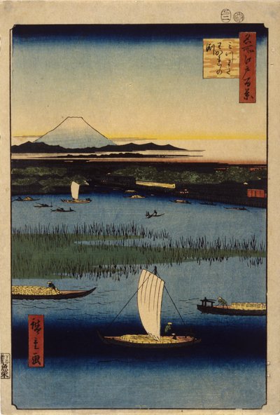 Farewell Channels At Mitsumata (barevný dřevořez) od Ando or Utagawa Hiroshige