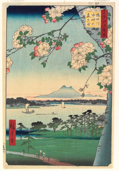 Les svatyně Suijin a Masaki na řece Sumida, 1856, 8. měsíc od Ando or Utagawa Hiroshige