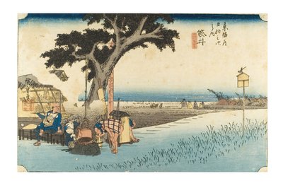 Fukuroi: Čajový stánek ze série Padesát tři stanic Tokaido, asi 1831-1834 (dřevoryt na papíře) od Ando or Utagawa Hiroshige