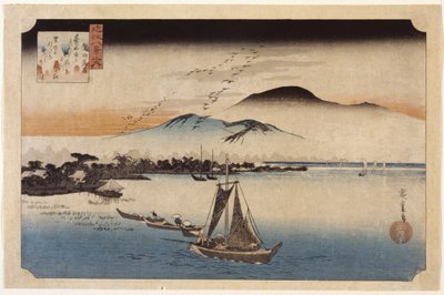 Husy Homing At Katata (barevný dřevořez) od Ando or Utagawa Hiroshige