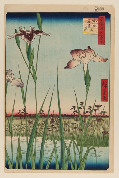 Zahrada kosatců Horikiri (Horikiri no Hanashobu) od Ando or Utagawa Hiroshige