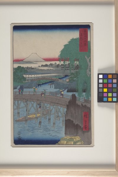Ichikoku Bridge ve východním hlavním městě (T?to: Ichikoku Bashi) (barevný dřevotisk) od Ando or Utagawa Hiroshige
