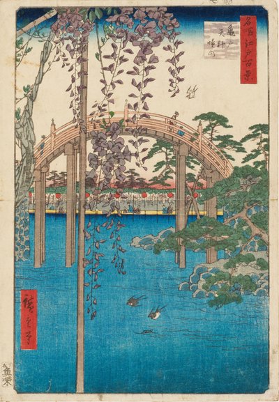 Faktor v Kameido Tenjin Shline od Ando or Utagawa Hiroshige