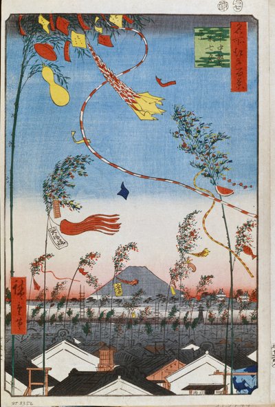 Prosperita po celém městě během festivalu Tanabata (Sto slavných pohledů na Edo) (Tokio, Japonsko) – dílo Utagawy Hiroshige (1797-1858), japonský tisk (39x26 cm), cca 1858 – prosperita po celém městě během festivalu Tanabata (Sto od Ando or Utagawa Hiroshige
