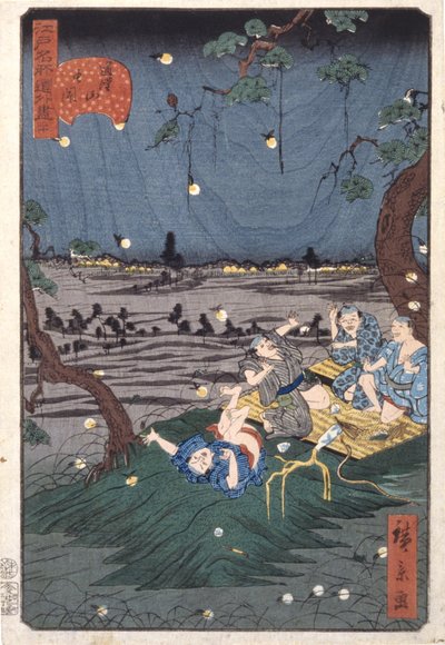 Listening To Crickets At D?kanyama (20) (D?kanyama Mushikiki) (barevný dřevěný tisk) od Ando or Utagawa Hiroshige