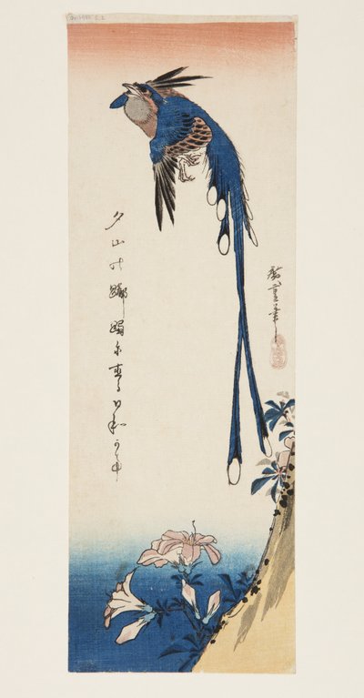Straka a azalka (barevný dřevotisk) od Ando or Utagawa Hiroshige