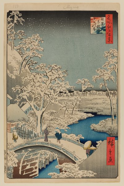 Most Meguro Drum Bridge a kopec Sunset Hill od Ando or Utagawa Hiroshige