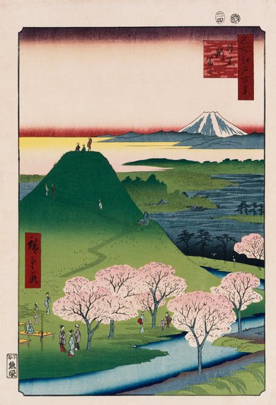 New Fuji, Meguro“, ze série „Sto pohledů na známá místa v Edu“ od Ando or Utagawa Hiroshige