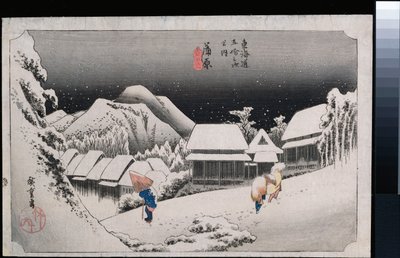 Noční sníh, Kambara“, ze série „Padesát tři stanic Tokaida“ od Ando or Utagawa Hiroshige