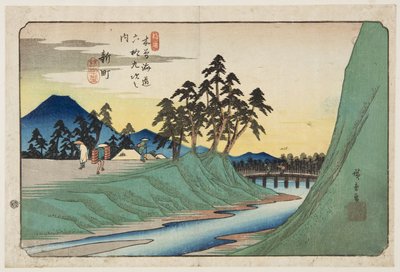 č. 12, Shinmachi (barevný dřevotisk) od Ando or Utagawa Hiroshige