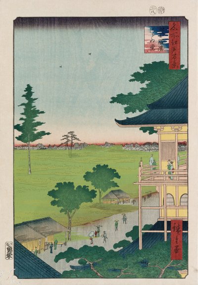 Sazai Hall, Five Hundred Raken [Chrám]“, ze série „Sto pohledů na známá místa v Edu“ od Ando or Utagawa Hiroshige