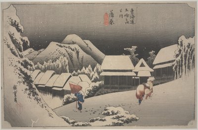 Sníh v noci od Ando or Utagawa Hiroshige