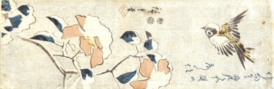 Sparrow a Snow-Laden Camelia (Color Woodblock Print) od Ando or Utagawa Hiroshige