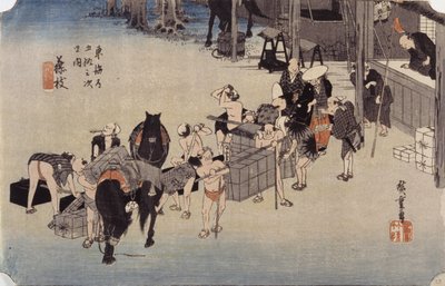 Station 23, Fujieda (barevný dřevotisk) od Ando or Utagawa Hiroshige