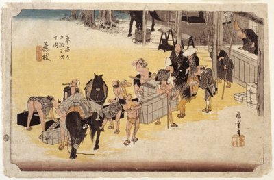 Station 23, Fujieda (barevný dřevotisk) od Ando or Utagawa Hiroshige