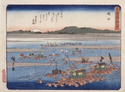 Stanice 24, Shimada (Color Woodblock Print) od Ando or Utagawa Hiroshige
