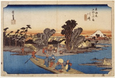 Station 3, Kawasaki (dřevotisk, tužka) od Ando or Utagawa Hiroshige