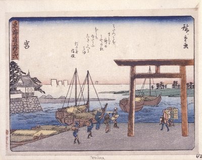 Station 42, Miya (barevný dřevořez) od Ando or Utagawa Hiroshige