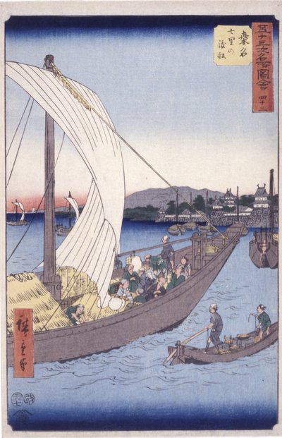 Station 43, Kuwana (barevný dřevořez) od Ando or Utagawa Hiroshige
