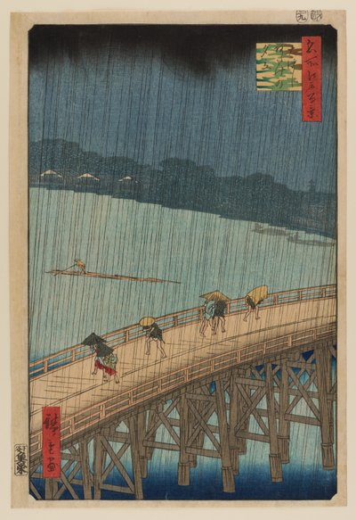 Náhlá přeháňka nad mostem Shin Ohashi a Atake od Ando or Utagawa Hiroshige