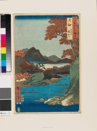 Pohoří Tatsuta a řeka Tatsuta od Ando or Utagawa Hiroshige