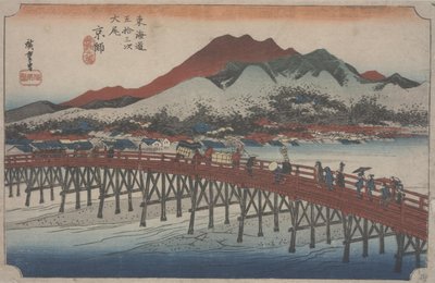 Velký most Sanjo, 1834 od Ando or Utagawa Hiroshige