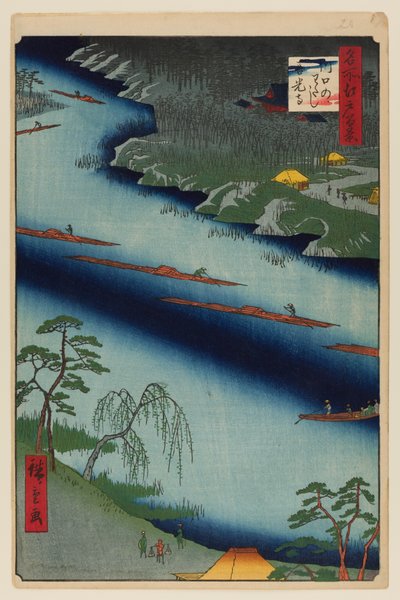Přívoz Kawaguči a chrám Zenkoji od Ando or Utagawa Hiroshige