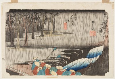 Tsuchiyama: Sp Rin g Rain (Tsuchiyama, Haru no Ame) od Ando or Utagawa Hiroshige