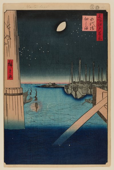 Tsukudajima z mostu Eitai od Ando or Utagawa Hiroshige
