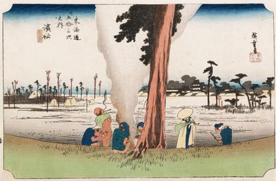 Winter View, Hamamatsu, ze série "Padesát tři stanic Tokaida", kolem roku 1834 od Ando or Utagawa Hiroshige